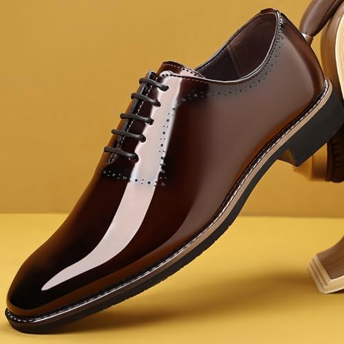 Men's Faux Patent Leather Tuxedo Dress Shoes Classic Lace-Up Formal Oxford4