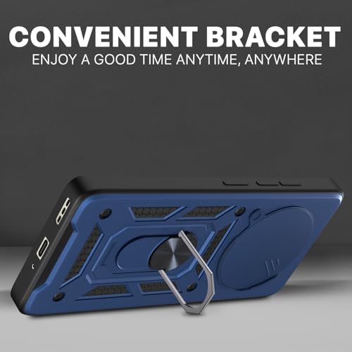 Image of Pikkme Back Cover for Oppo F31 Pro 5G | 360 Protection Case | Sliding Camera Shield Cover & Ring Holder Stand D10 Tough Armor Bumper Case (Blue)
