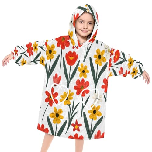 Pardick Wearable Blanket Hoodie for Kids, Gothic Flowers Fleece Sweatshirt Blanket Oversized Blanket Sweatshirt with Pocket Flannel Warm Hooded Blanket 6-10 Year Old Girl Boy Gift, One Size