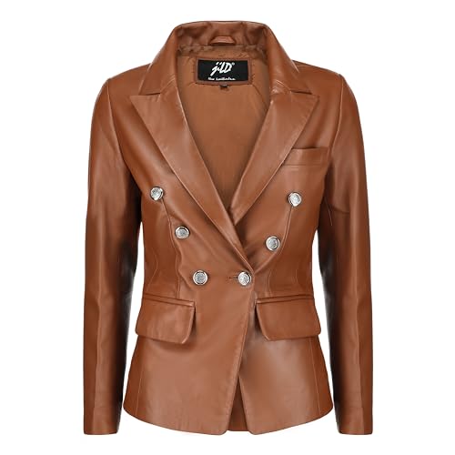 Jild Double Breasted Fancy Buttons Lambskin Leather Blazer Women - Kim Kardashian Long Sleeve Coat Style Leather Jacket Women
