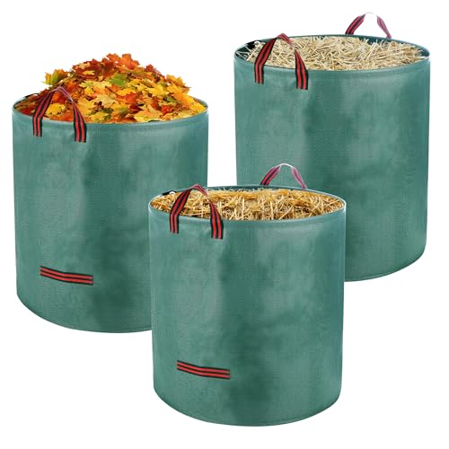 3 x 120L Gartenabfallsack Stabil, Gartensack Laubsack mit Griffen,Grünschnittsäcke Faltbar,Wasserdicht,für Gartenabfälle Rasenschnitt Unkraut
