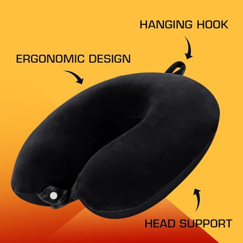 Image of PAVILONN U-Shape Memory Foam Neck Pillow for Travel | Soft Flight Cushion for Airplane, Car & Train | Lightweight Portable Travel Essential for Men, Women & Kids (Black)