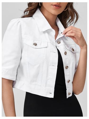 MakeMeChic Women's Denim Jacket Button Down Short Sleeve Crop Jean Coat Jacket3