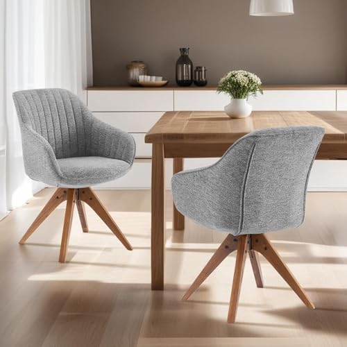 Zouron Drehstuhl Esszimmer 2er Set Küchenstuhl Hellgrau Leinen...