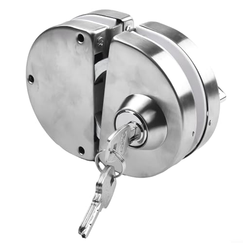 Eawfgtuw Cerradura de puerta de cristal de acero inoxidable, doble perno curvado, para puertas correderas y batientes de 8-12 mm de grosor, con juego de llaves, mecanismo de cierre interno y externo