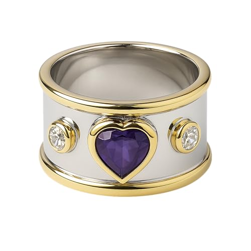 Amethyst Heart Shape Mixed Metal Sterling Silver Ring - Natural Gem Gemstone- Birthday Valentine's Mother's Day Gift - February Birthstone - Handmade Jewellery Gift Ideas for Women (R 1/2)