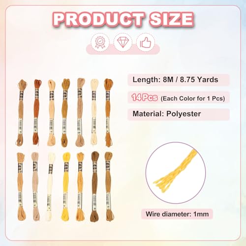 Image of PATIKIL 14 Skeins Embroidery Floss, Polyester Embroidery Threads Bracelets String for Cross-Stitch Hand Embroidery, Multicolored Orange