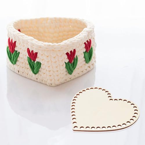 Yayatty 5 PCS Wooden Basket Bottom, Heart-Shaped Crochet Knitting Basket Wood Base Shaper for DIY Basket Craft Weaving Making Supplies - Image 2