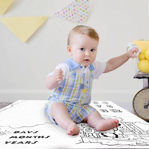 Image of Baby Monthly Milestone Photo Blanket - Made with Soft Polyester and Classic Black & White Color Matching HB01-1A