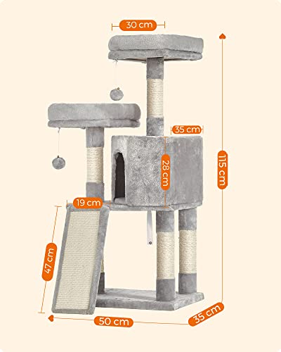 Árbol para gatos 115 cm con rampa para rascar gris claro miniatura 7