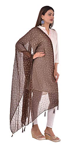 Image of YOUTHQUAKE Soft Chiffon Dupatta with Golden Foil Print & Tassels for Women & Girls