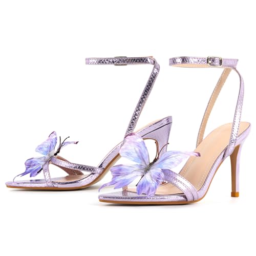 MissHeel Butterfly Heels for Women Ankle Strap High Heels Pointed Toe