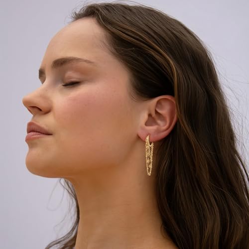 Ritach Chain Earrings for Women Trendy Sterling Silver Post Gold Silver Huggie Chain Dangle Drop Earrings for Sensitive Ears2