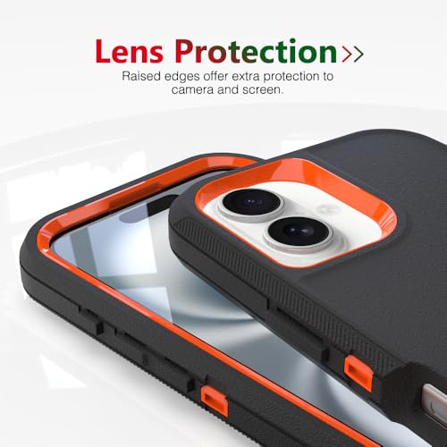 Image of Rugged Case Compatible with iPhone 17 | Heavy-Duty Shockproof Protective Cover, Black+Orange