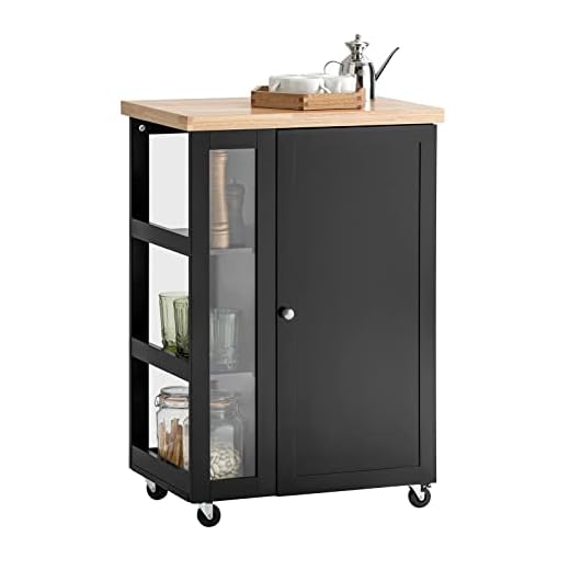 SoBuy Küchenwagen mit Rollen Servierwagen Beistellwagen Rollwagen mit 3 Ablagefächern Rollwagen Für Küche, Wohnzimmer, Esszimmer Schwarz BHT ca. 60x90x40cm FKW75-SCH