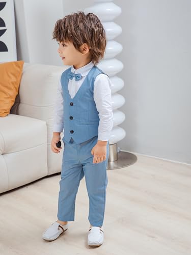 Image of Baby Boys Gentleman Formal Suit Set with Vest, Pant, Shirt, and Bow Tie, Weding 4Pcs Outfit