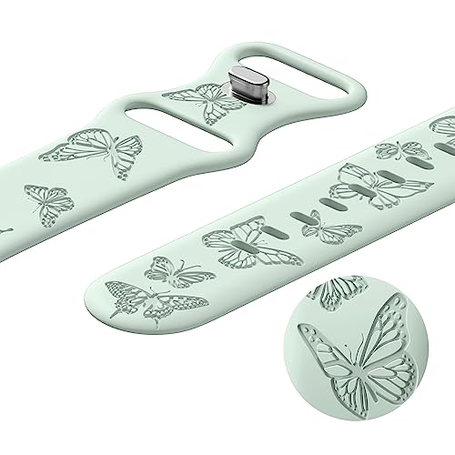 Image of Butterfly Engraved Bands Compatible with Apple Watch Band 41mm 40mm 38mm 49mm 46mm 49mm 46mm 45mm 44mm 42mm Women, Silicone Sport Strap for iWatch Series SE 10 9 8 7 6 5 4 3 2 1 SE Ultra
