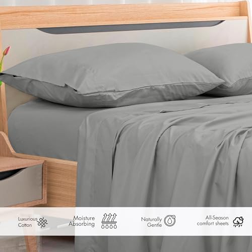 Image of Royale Linens 300 Thread Count 100% Long Staple Combed Cotton Flat Sheet - Super Soft - Top Sheets - Queen Flat Sheet Sold Separately - Breathable, Cool & Crisp Percale Sheets Only (Queen, Silver)