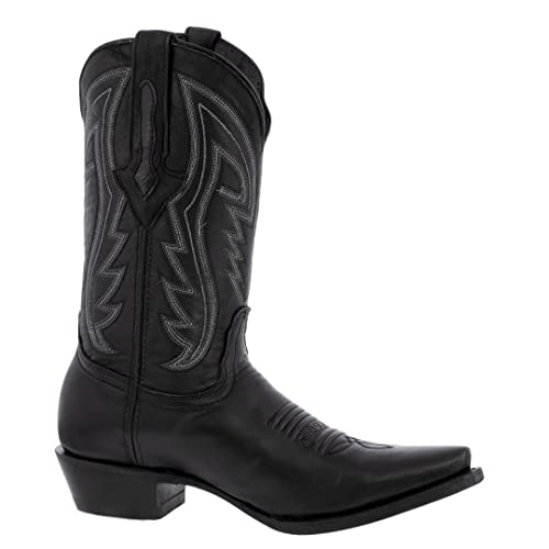 Texas Legacy Mens Black Cowboy Boots Western Wear Solid Leather Snip Toe2