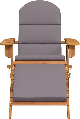 Miniatura 4 de Adirondack Garden Chair with Dark Grey Cushion, Solid Acacia Wood, Oiled Finish, Foldable Outdoor Lounge Chair with Footrest for Patio, Deck, or Lawn