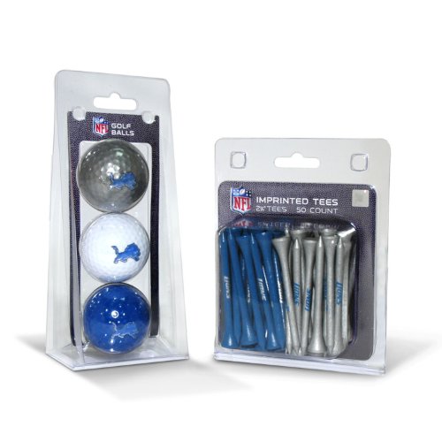 Team Golf NFL Detroit Lions 3 Golf Balls And 50 Golf Tees Logo Imprinted Golf Balls (3 Count) & 2-3/4 Regulation Golf Tees (50 Count) Multi Colored