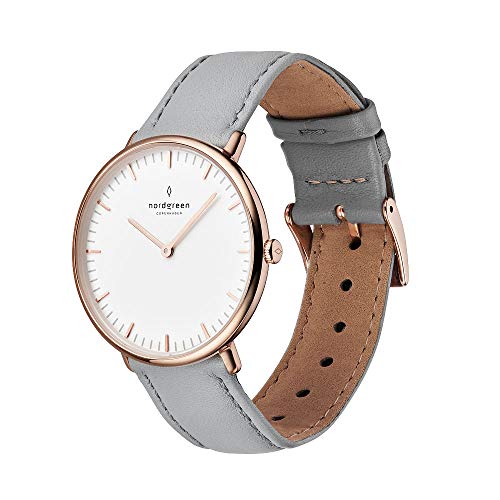 Nordgreen skandinavische Designuhr - analoges Quarzwerk, weißes Zifferblatt, austauschbare Leder/Mesh-Armbänder, stilvolle Armbanduhr, Unisex, wasserbeständig, modern, Modell Native