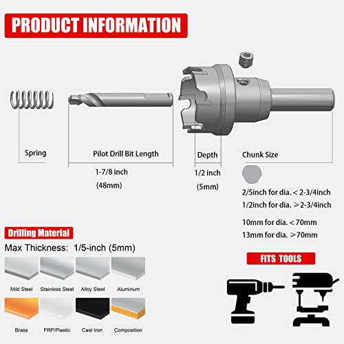 EZARC Tungsten Carbide Teeth Hole Saw (Hole Cutter) Heavy Duty for Stainless Steel Industrial Grade 48mm - Image 3