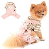 SELMAI Dog Outfits for Small Dogs Boy Girl Summer Stripe Shirts Monkey Bib Pants 2 Pockets Jumpsuits Apparel for Cats Puppies Chihuahua Clothes Adorable Overall for Medium Pet 4 Legs Autumn Pink M
