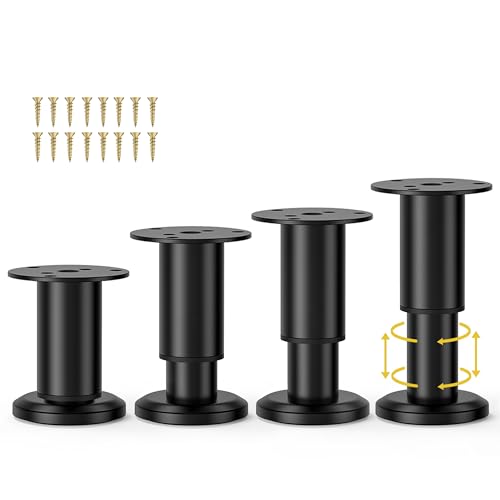 Wlrrcwdttc 4 Pcs Metal Adjustable Furniture Legs 3.15-4.72 inch, Adjustable Cabinet Legs for Sofa/Bed/Chair/Couch/Dresser/Table,Heavy Duty Bed Replacement Support Legs for Bed Frame/Bed Center Slat
