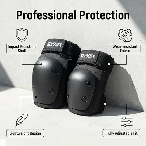 KEYSDEX Adult/Kids 6 in 1 Protective Gear Set, Knee Elbow Wrist Pads with Sturdy Material & Shock Absorption for Skate&Skateboarding,Cycling,Roller Skating,Scooter,BMX Black Medium (78-133 LBS) - Thumbnail 3