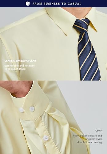 Image of HISDERN Mens Dress Shirt with Tie Pocket Square Set Classic Button Down Shirt Matching Tie Long Sleeve Shirts
