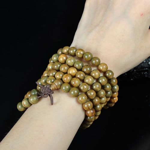 Bracelet en bois de santal vert perles naturelles 108 mala pour l'harmonie intérieure - 3