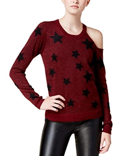 Oh MG! Juniors' Star-Print Metallic Sweater (Burgundy, M)