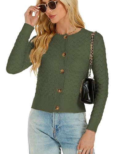 Image of Women's Long Sleeve Cropped Knitted Sweater Cardigan Button Down Open Front Knitted Shrug Sweaters