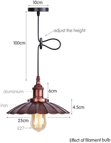 Miniatura 2 de Lámpara colgante industrial, lámpara de techo retro con caída de metal, accesorio de iluminación rústica de granja para interiores, lámparas
