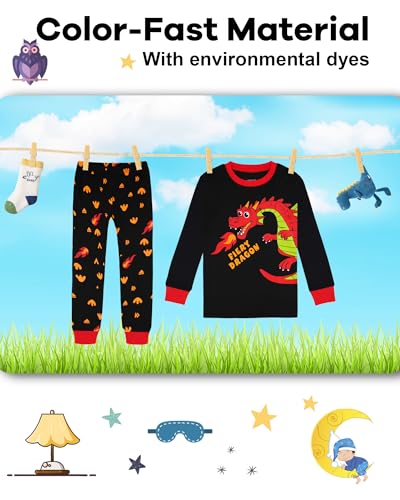 Image of DAUGHTER QUEEN Boys Long Sleeve Pajamas Toddler Kids Pjs 5T Soft Cotton Pj Children Sleepwear Jammies Dragon Clothes Size 5 Year Old Small Loungewear Set Nightwear