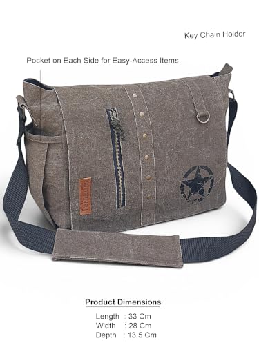 Image of The House of tara Distress Finish Sturdy Cotton Canvas Messenger Bags for Men and Women | Zip Closure, Adjustable Body Strap I Crossbody Sling | External Zip Pockets