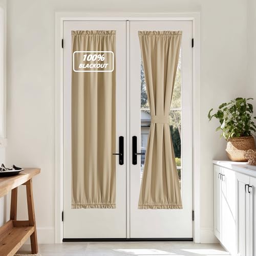NICETOWN 100% Blackout French Door Curtain, Privacy Door Curtains for Window, 25 X 72 Inch Long Room Darkening Blinds, Thermal Insulated Window Shades