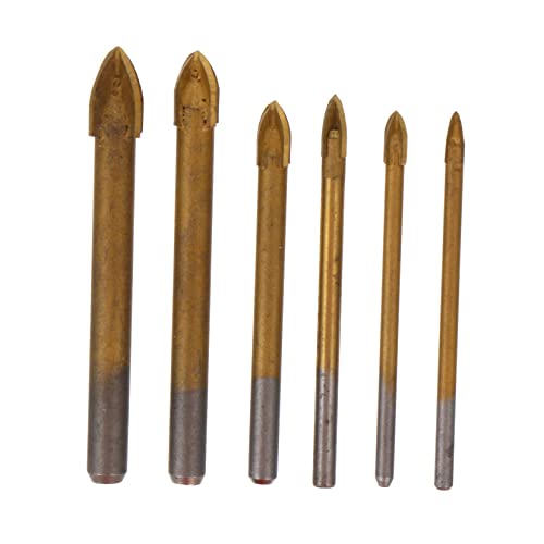 jojofuny 6pcs Titanium-Plated Cross Drill Bit Set Ceramic Tile Glass Marble Drill Bits Drilling Tool Accessories