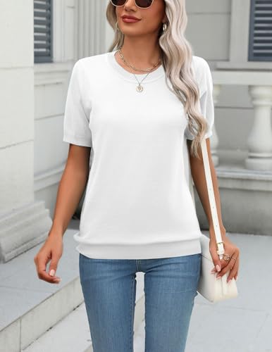 Image of Zeagoo Womens Summer Short Sleeve Tops Crew Neck Lightweight Pullover Sweaters Loose Dressy Casual Blouse Basic Clothes