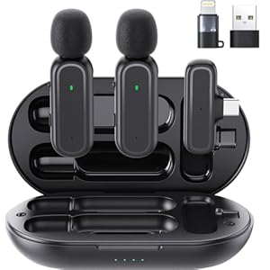 2 Pack Wireless Lavalier Microphone for iPhone iPad Android PC with Charging Case, Noise Reduction Clip On Lapel Mic for Video Recording, Vlogging, YouTube, Interview, Live Streaming
