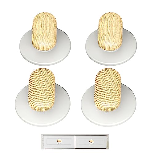 Natiform ウッド ハンドル ドア取っ手 4個セット 木目 両面テープ接着 取っ手 引き出し用