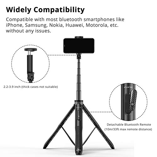 Image of ATUMTEK 51 inch Selfie Stick Tripod,All In One Extendable Phone Tripod Stand With Bluetooth Remote 360' Rotation For Iphone&Android Phone Selfies,Video Recording,Vlogging,Live Streaming-Blac,Pack of 1