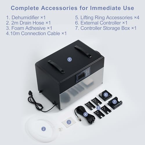Katenpo Commercial Dehumidifier for Basement: 90L/Day Building Dryer with Drain Hose Auto Defrost 500m³/h High Airflow for Industrial Construction Sites Water Damage Restoration Warehouse Wine Cellar - Image 7