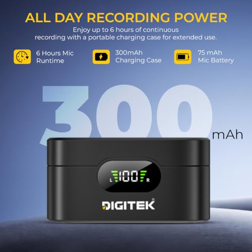 Image of Digitek DWM-125 2-in-1 Wireless Microphone with Charging Case for iPhone 15 Series & USB-C Android Devices, Dual Transmitters, 2.4GHz Wireless, Noise Reduction, 30m Range, 6H Battery Life, Plug & Play