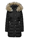 ONLY Damen Steppjacke ONLNew Luna Quilted gesteppte Damenjacke mit Fell-Kapuze 15304781 Black XS