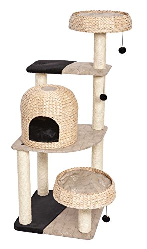 Midwest Homes For Pets Cat Tree | Biscayne Cat Furniture, 5-Tier Cat Tree W/Sisal Wrapped Support Scratching Posts & High Cat Look-Out Perch, Woven Rattan & Script, Large Cat Tree #TOP1