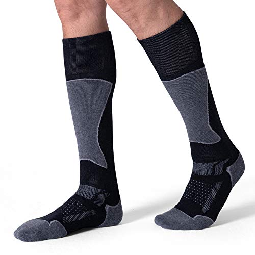 Celersport 2 Pack Men's Ski Socks For Skiing, Snowboarding, Cold Weather, Winter Performance Socks, Black+Grey, Shoe Size 9-12 #TOP4