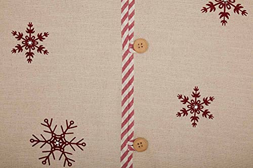 Market Place Natural Snowflake Christmas Tree Skirt, 48" Diameter, Stencilled Red Snowflakes W/ Crystal Accents For Holiday Sparkle, Red Ticking Stripe Trim #TOP4