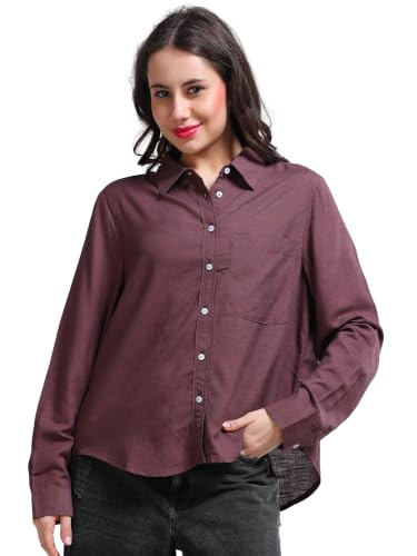 Image of Glam & Chique Women's Relaxed Fit Spread Collar Solid Casual Shirt S-2XL